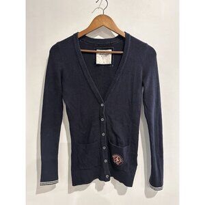 ABERCROMBIE & FITCH Vintage Y2K Preppy Button Up Navy V Neck Cardigan Size M‎